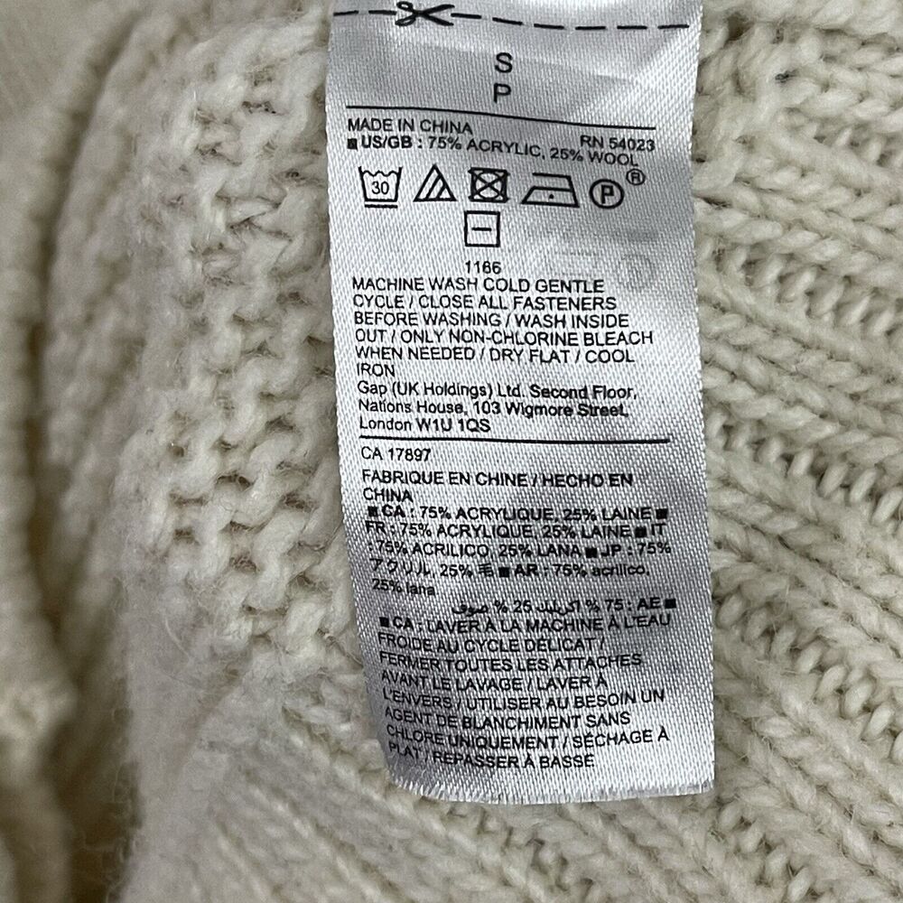 Gap Sweater Womens Small Cream Wool Blend Open Front Long Cardigan Rib Knit - Picture 8 of 11